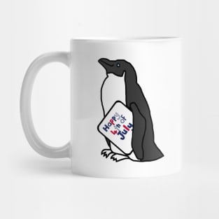 Happy 4th of July says Cute Penguin Mug